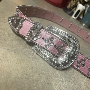 Genuine Leather Pink & White Cross Cowgirl Belt